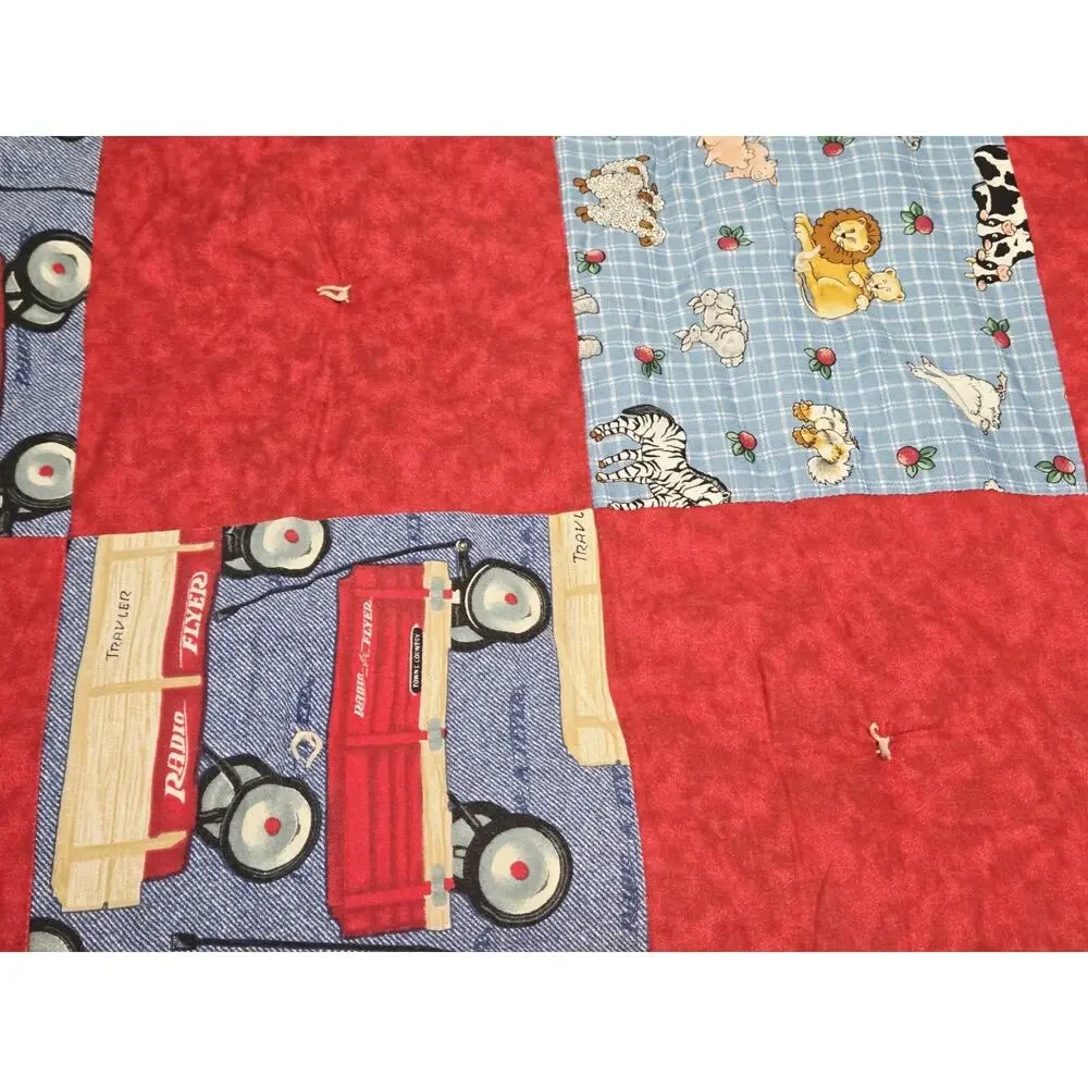 Vtg Handmade Nostalgic Radio Flyer Red Wabon Quilted Cotton Blanquet Comforter